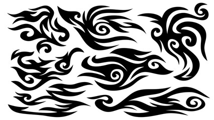 tribal fire symbol design. fire flame vector illustration. Flame decal. Tribal fire vinyl stickers for transportation. Burning element with curves for vehicle. y2k gothic flame stickers.