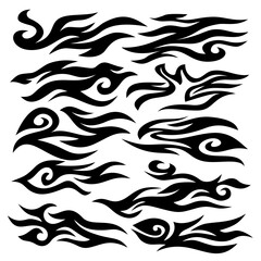 tribal fire symbol design. fire flame vector illustration. Flame decal. Tribal fire vinyl stickers for transportation. Burning element with curves for vehicle. y2k gothic flame stickers.