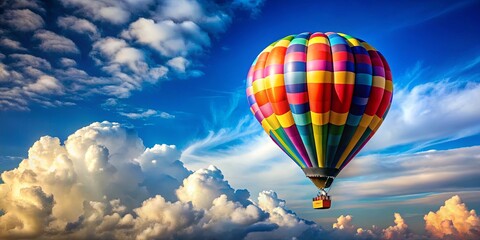 Obraz premium Colorful hot air balloon flying in the sky with clouds in the background