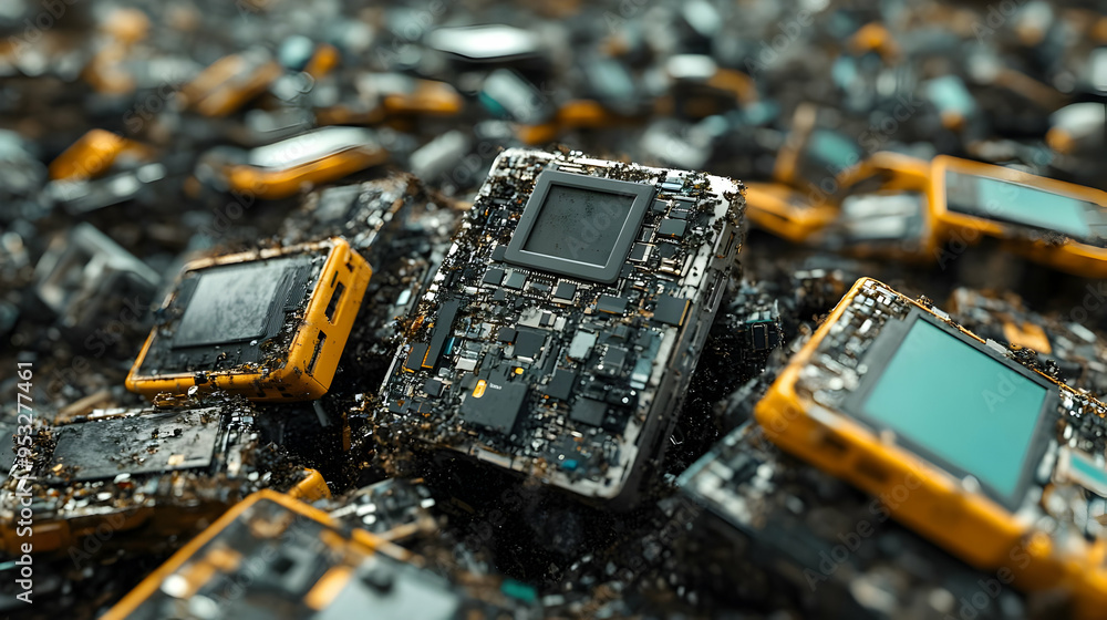 Poster close-up of a pile of circuit boards with visible chips and components.