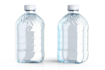 Large plastic water bottle. Set of 3d illustrations on white background