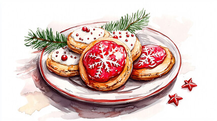 Delightful Christmas cookies decorated with festive icing and sprinkles, perfect for holiday celebrations.