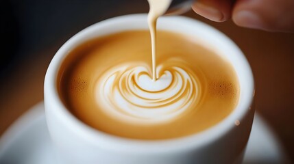 Skillfully Crafted Latte Art Swirl in Espresso Cup for Cafe Ambience