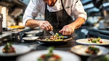 A chef preparing a simple dish with locally sourced ingredients