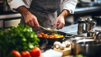 A chef preparing a simple dish with locally sourced ingredients - Powered by Adobe