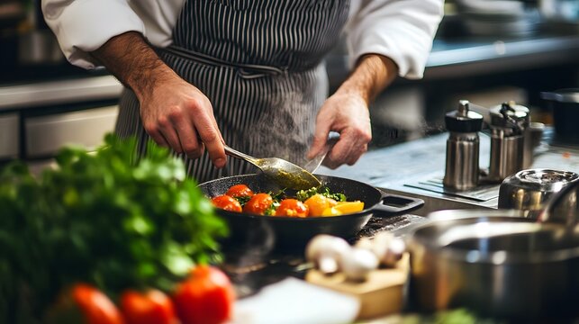 A chef preparing a simple dish with locally sourced ingredients