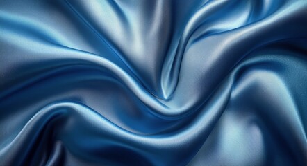 Fototapeta premium Rich blue satin fabric in elegant folds showcasing its smooth texture and sheen