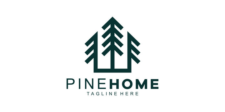logo design combination of pine trees and houses, forest, construction, wood, logo design template, creative, idea.