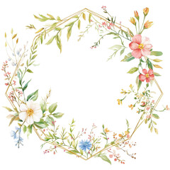 A flowery design with a gold frame. The flowers are in various colors and sizes, and the frame is made of gold. Scene is cheerful and bright, with the flowers representing growth and beauty