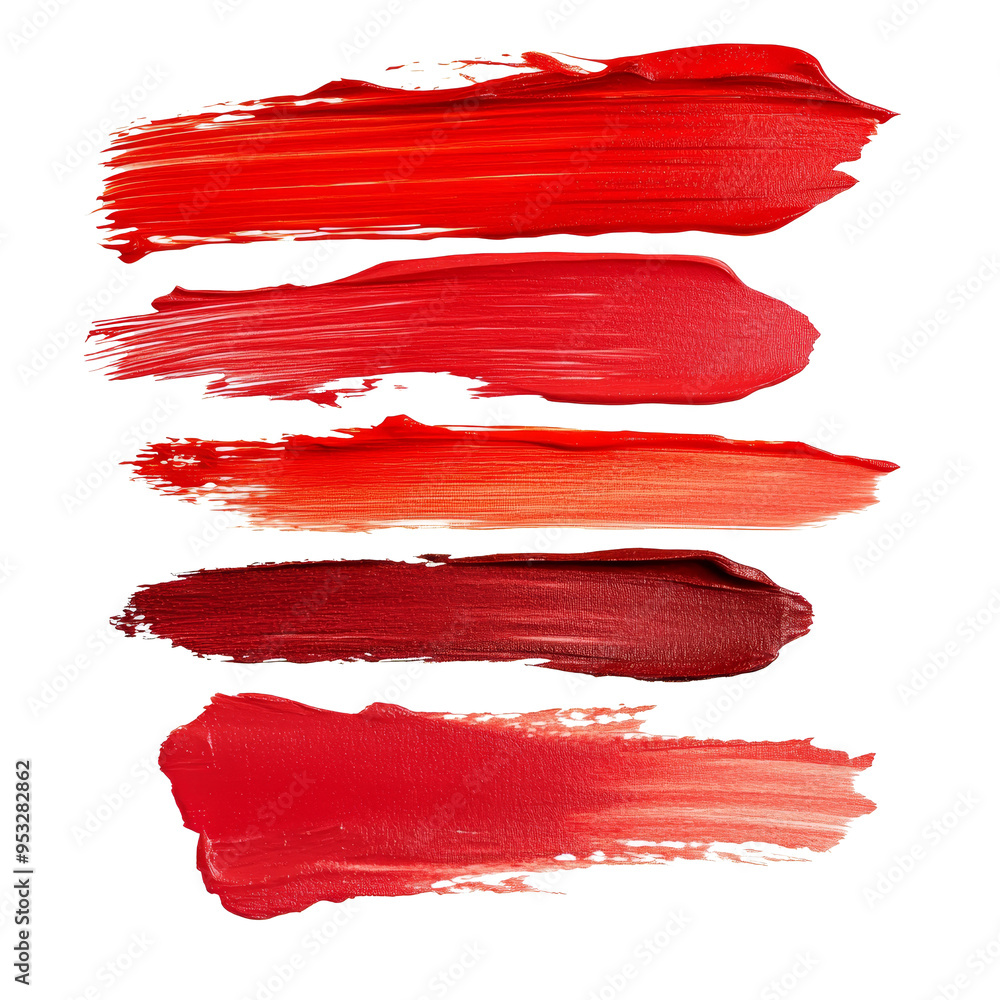 Poster various red paint smears display different shades and textures, emphasizing creativity and artistic 