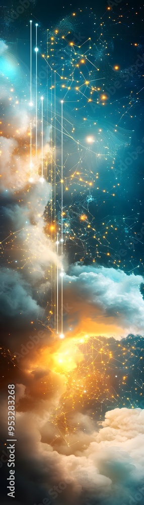 Poster abstract network connection with clouds.