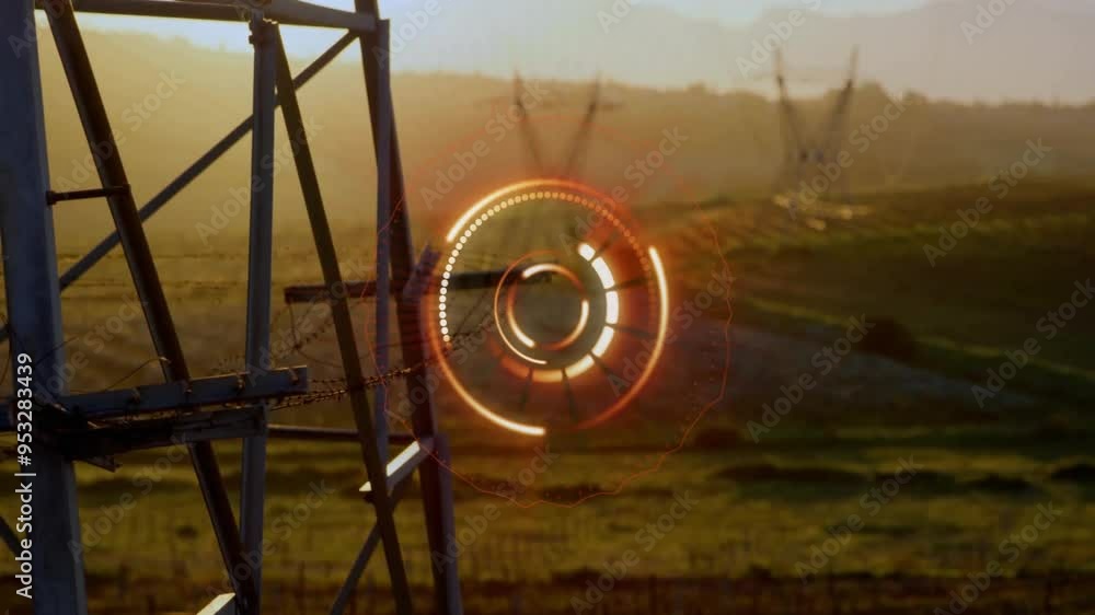 Poster digital target animation over power lines and landscape