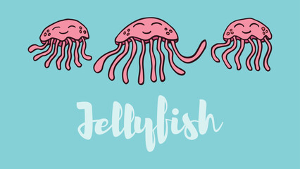 Badly drawn jellyfish on a blue background. Сhildren's drawing