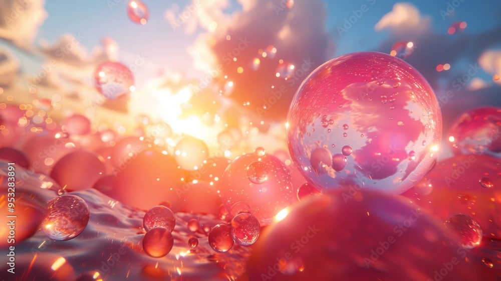 Poster design a surreal landscape where towering carbon dioxide molecules are being captured and transforme