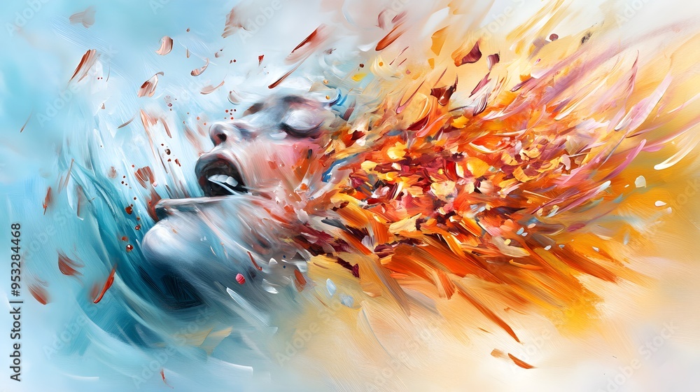 Wall mural Abstract Woman Portrait with Exploding Color.