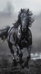Majestic Black Horse Wallpaper. High Detailed Plains Background Concept
