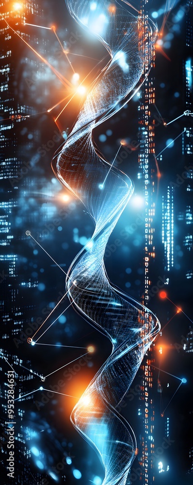 Poster abstract dna structure with digital background.