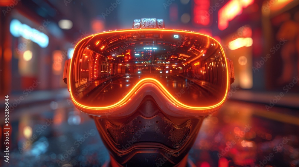 Poster develop a futuristic concept where vr goggles seamlessly integrate with ai-generated animations, cre