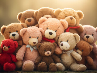 Group of Teddy Bears in Various Sizes and Colors