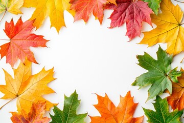 Fototapeta premium Autumn Maple Leaves Flat Lay White Background created with Generative AI