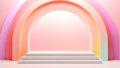 Pastel Pink Arch Background with White Platform