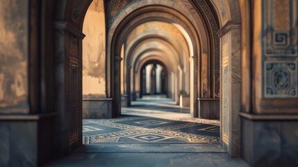 Obraz premium abstract perspective of the hallway, focusing on the patterns and textures of the arched doorway