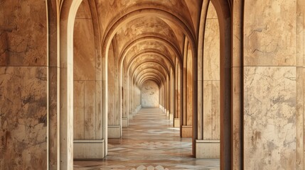 abstract perspective of the hallway, focusing on the patterns and textures of the arched doorway