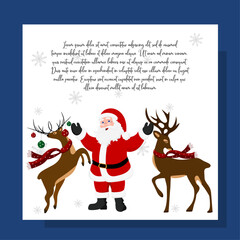 Santa Claus and  Christmas reindeer around card