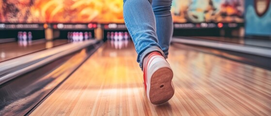 Naklejka premium A Person's Foot Stepping on a Bowling Lane