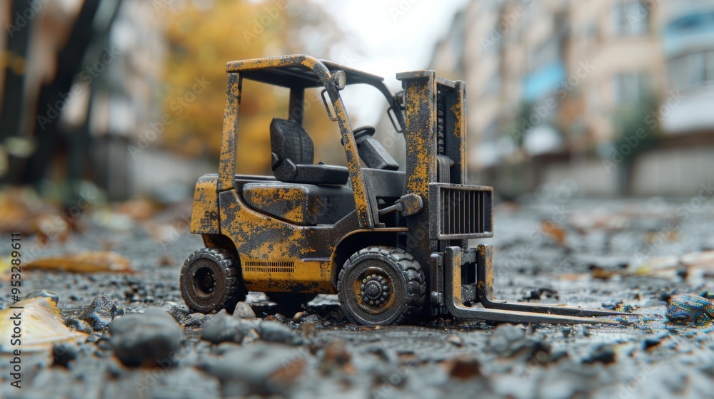 Aufkleber illustrate the versatility of forklifts as they navigate uneven terrain and tight spaces on a constr