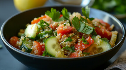 Quinoa Salad with Cucumber, Tomato, and Lemon Dressing