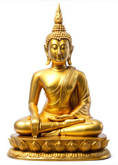 Golden Buddha statue in Thailand. isolated on a white background, Golden buddha