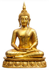 Golden Buddha statue, Golden buddha, Thailand. isolated on a white background. Clipping path