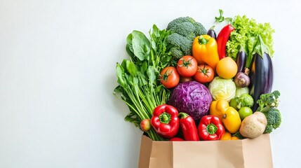 Healthy Food in Paper Bag with Vegetables and Fruits on White Background – Food Delivery and Shopping Concept