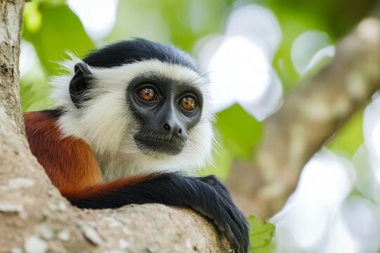Zanzibar red colobus monkey resting on a branch