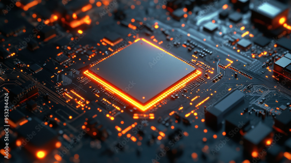 Poster futuristic cpu, 3d illustration of an advanced cpu showcasing innovative design and cutting-edge tec