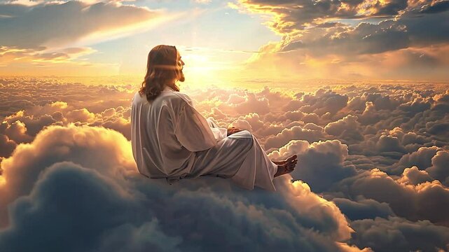 Jesus Christ In The Clouds Of Heaven With Brilliant Light - Ascension Christ Return. Christian,hope love and freedom in the sky 4k video