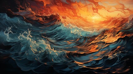 A harmonious blend of cool blue water and warm orange flames.