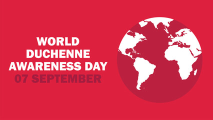 World Duchenne Awareness Day vector banner design with geometric shapes and vibrant colors on a horizontal background.