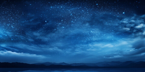Fototapeta premium Panorama blue night sky milky way