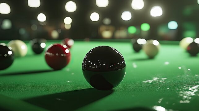A dramatic shot of the black ball being pocketed in a snooker game, with the rest of the balls scattered across the table.