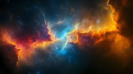 Fototapeta premium Cosmic clouds of gas and dust glow brightly against a backdrop of distant stars.