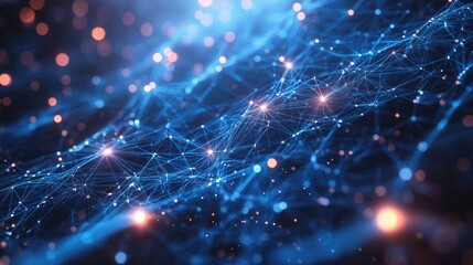 Fototapeta premium A futuristic technology network background with a complex web of connections and glowing points, representing data flow and connectivity.