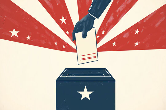 Voting Concept for U.S.A. Elections: Ballot with Patriotic Red, White, and Blue Stripes &ndash; Minimalistic Layout with Blank White Paper Held by Hand