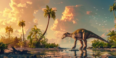 Prehistoric Dino Delight. A high detailed dinosaur background wallpaper painting