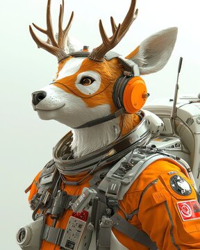 Astronaut Deer with Headphones