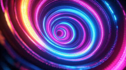 Neon Swirl Effect,  A bright, colorful swirl of neon lights creates a lively and energetic visual effect against a dark background, enhancing any creative project