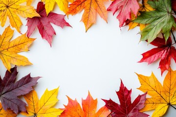 Fototapeta premium Autumn Maple Leaves Flat Lay White Background created with Generative AI