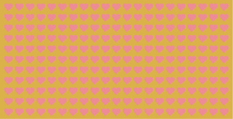 Vintage illustration on yellow background with pink hearts, pattern, texture, seamless, wallpaper, vector, design, geometry, decor