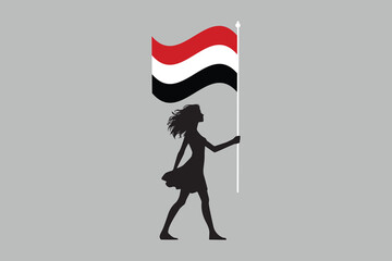 Yemen girl with Yemen flag, Yemen national flag, Yemen flag vector illustration
